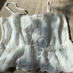 White aerie button crop top with flare bottom